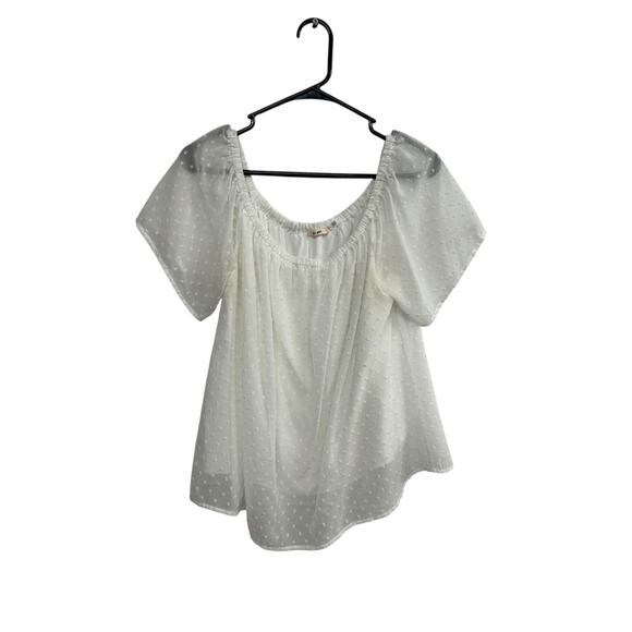 Mi Ami White Peasant Blouse L Swiss Dot Sheer Boho Cottagecore Romantic Top - Picture 1 of 6